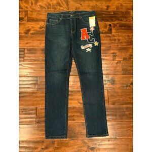 Smoke & Ash Blue Slim Straight Jeans Size 34 Dark Wash Denim Embroidered Patch